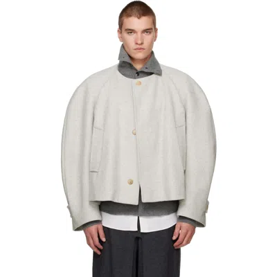 Hed Mayner Gray Herringbone Coat In 105-light Grey