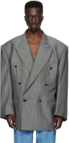 Hed Mayner Gray Striped Blazer In 030-medium Grey