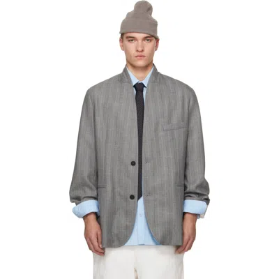 Hed Mayner Gray Striped Herringbone Blazer In 006-grey