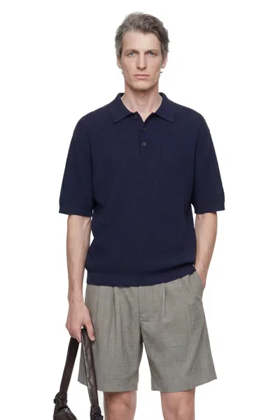 Hed Mayner Honeycomb Knit Polo In Blue