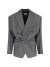 Hed Mayner Double-breasted Tailored Blazer With Pinstripe Pattern And Draped Details In Gray