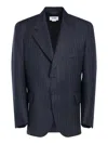 Hed Mayner Pinstripe Wool Suit Jacket In Blue