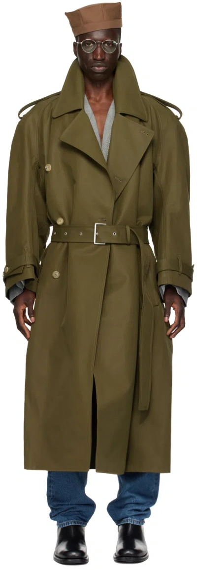 Hed Mayner Khaki Belted Trench Coat In 300-green