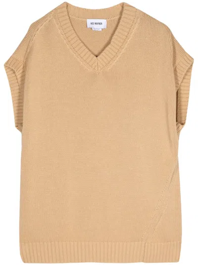 Hed Mayner Knitted Cotton Vest In Brown