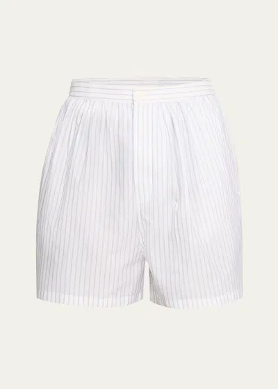 Hed Mayner Men's Cotton Poplin Pinstripe Pleated Shorts In Natural
