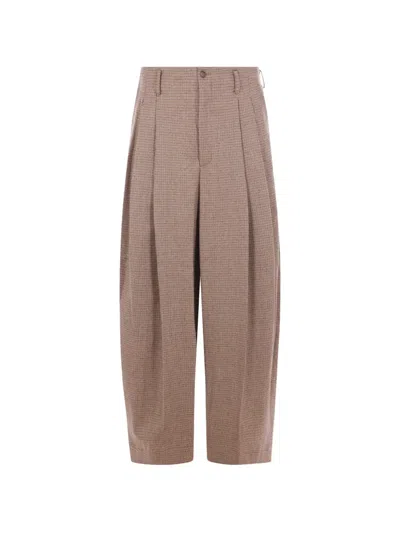 Hed Mayner Micro-check Pleated Trousers In Brown