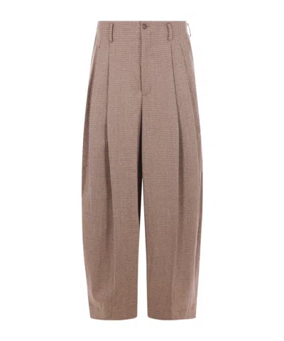 Hed Mayner Micro-check Pleated Trousers In Brown