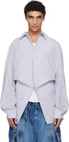 Hed Mayner Navy & White Striped Poplin Shirt In Ha167-104
