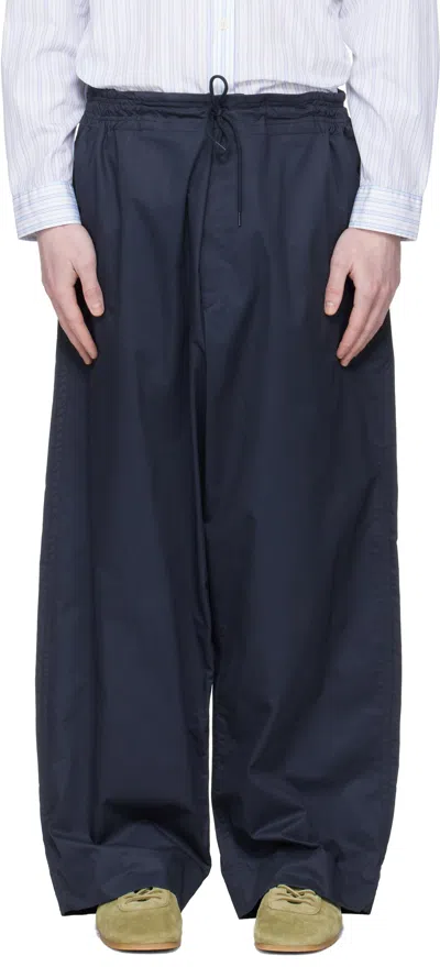 Hed Mayner Navy Drawstring Trousers In Blue