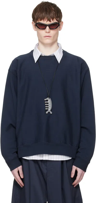 Hed Mayner Navy Embroidered-logo Sweatshirt In Blue