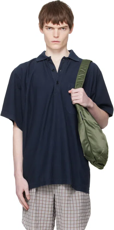 Hed Mayner Navy Garment-dyed Polo In Blue