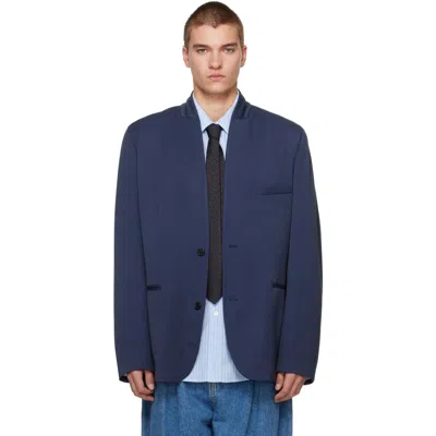 Hed Mayner Navy Shawl Blazer In 400-blue