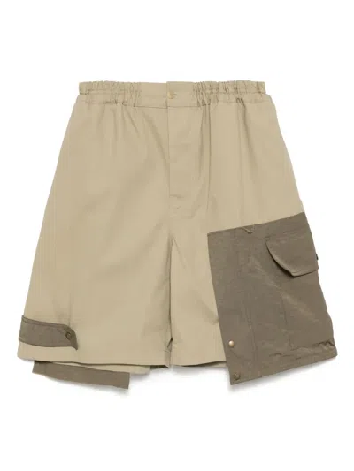 Hed Mayner Panelled Cargo Shorts In Neutrals