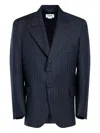Hed Mayner Pinstripe Wool Suit Jacket In Blue