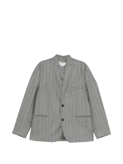 Hed Mayner Pinstripe Collarless Blazer In Gray