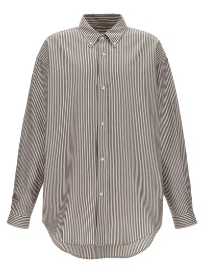 Hed Mayner Pinstripe Oxford Overshirt In White