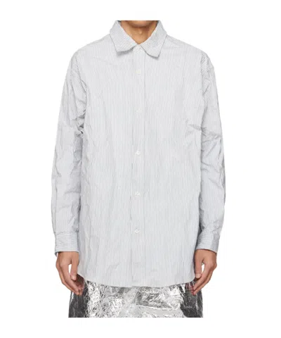 Hed Mayner White & Navy Pinstripe Shirt In 104-natural