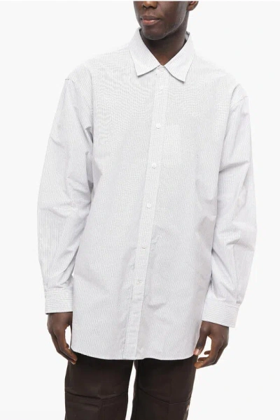 Hed Mayner Pinstriped Cotton Shirt With Cut-out Detail In White