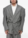 Hed Mayner Pinstriped Double-breasted Jacket In Gray