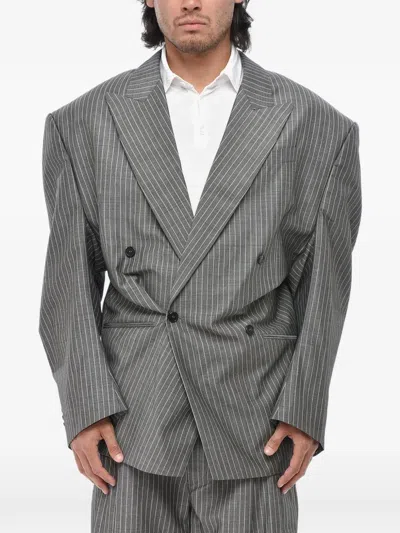 Hed Mayner Pinstriped Double-breasted Jacket In Gray