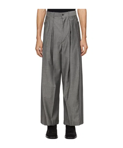 Hed Mayner Gray Pinstripes Trousers In 030-medium Grey