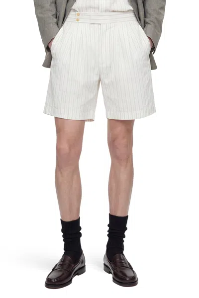 Hed Mayner Pinstriped Wool Shorts In White