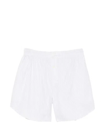 Hed Mayner Pinstripe-pattern Curved-hem Shorts In White