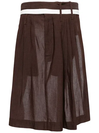 Hed Mayner Pleated Belted Skirt In Brown