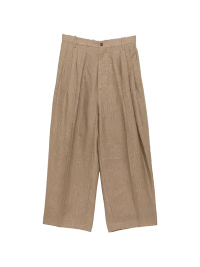 Hed Mayner Pleated Wide-leg Trousers In Brown