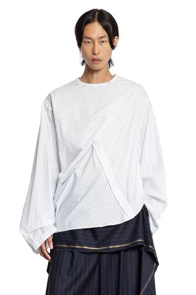 Hed Mayner Reconstructed Pinstriped Long Sleeve Top In White