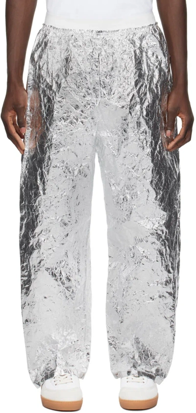 Hed Mayner Silver Crinkled Trousers In 040-silver