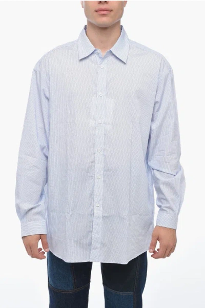 Hed Mayner Spread Collar Striped Shirt In Blue