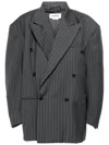 Hed Mayner Striped Double-breasted Blazer In Grey