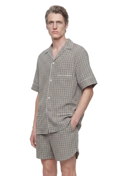 Hed Mayner Viscose Linen Check Shirt In Gray