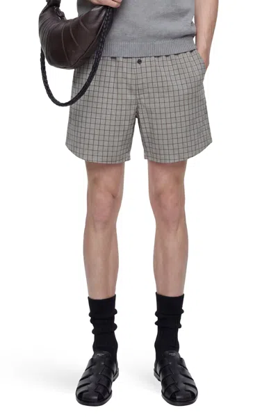 Hed Mayner Viscose Linen Check Shorts In Gray