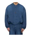 Hed Mayner Blue Herringbone Denim Bomber Jacket In Blue