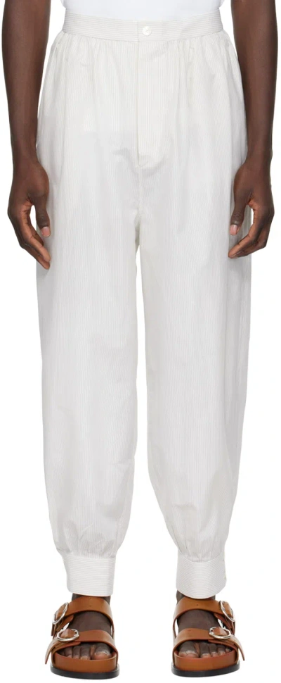 Hed Mayner White & Beige Striped Trousers In 106-natural