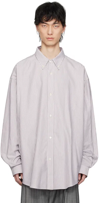 Hed Mayner White & Purple Striped Shirt In 109-natural