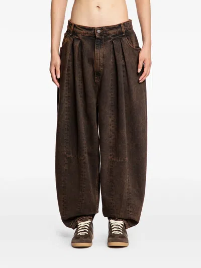 Hed Mayner Wide-leg Pleated Denim Trousers In Brown