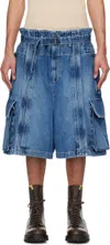 Hed Mayner Blue Zip Vent Denim Cargo Shorts In Blue