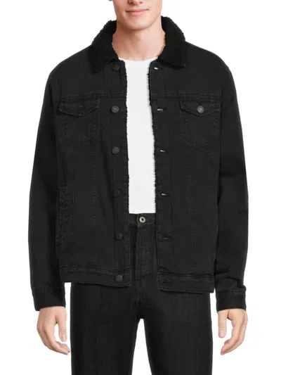 Hedge Men's Faux Fur Lined Denim Jacket In Black