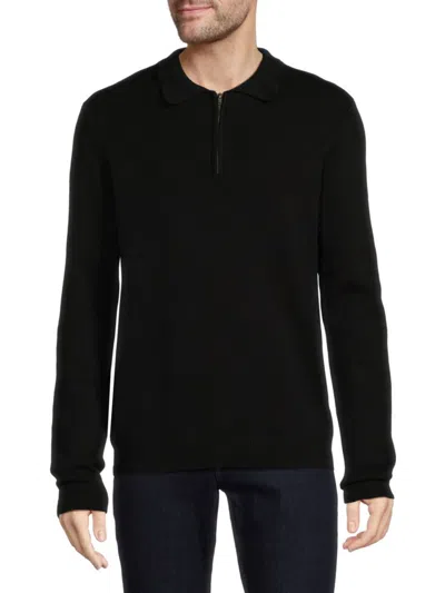 Hedge Men's Mens Quarter Zip Polo Sweater In Black