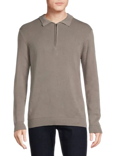 Hedge Men's Mens Quarter Zip Polo Sweater In Grey