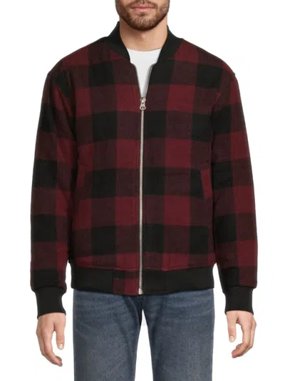 Hedge Men's Plaid Bomber Jacket In Burgundy