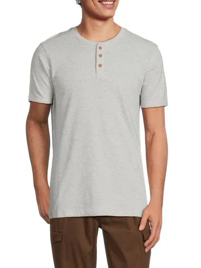 Hedge Men's Stripe Henley Shirt In Grey Melange