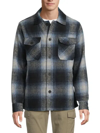 Hedge Men's Tartan Check Shirt Jacket In Navy