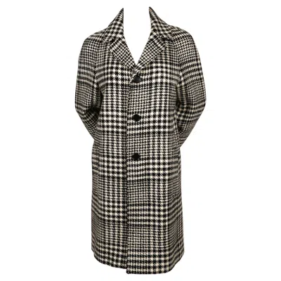 Pre-owned Hedi Slimane 2014 Saint Laurent Single Breasted Houndstooth Wool Runway Coat In Black