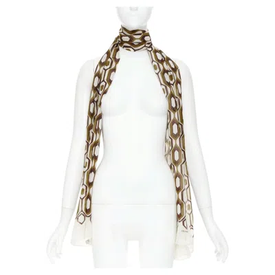 Pre-owned Hedi Slimane Celine 2019  100% Silk Honeycomb Geometric Hexagon Print Long Scarf In Gray