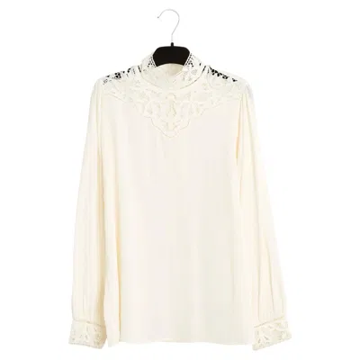 Pre-owned Hedi Slimane Celine 2020 Top Soie Dentelle Fr40 Slimane Ecru Silk Embroidery Uk12 Us8 C�line In Brown
