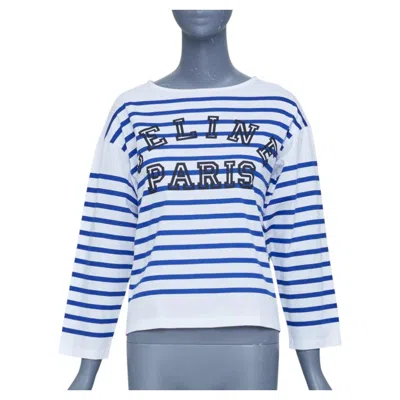 Pre-owned Hedi Slimane Celine 2021 White Blue Nautical Striped Cotton Mariniere Boat Neck Tshirt Xs